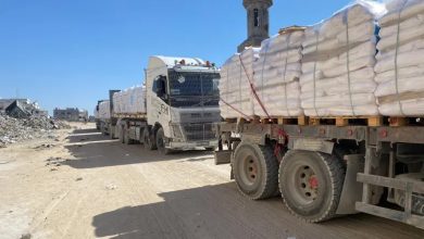 شاحنات مساعدات تابعة لبرنامج الأغذية العالمي لدى وصولها إلى غزة الشهر الماضي