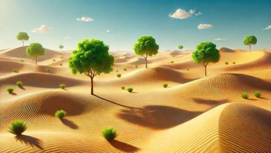 Desert with green trees