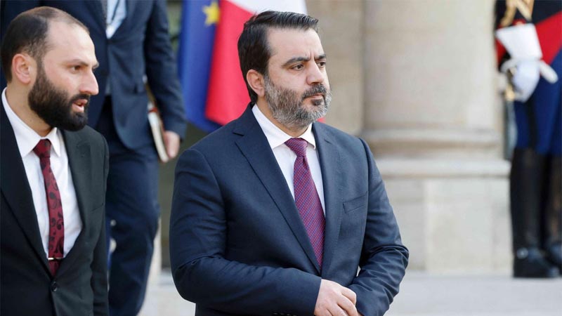 وزير الخارجية في السلطة الإنتقالية السورية أسعد الشيباني ووزير الشؤون الاستراتيجية الإسرائيلي رون ديرمر