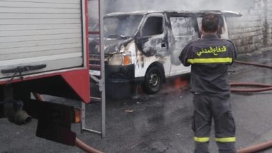 احتراق مركبة على أوتوستراد ذوق مكايل